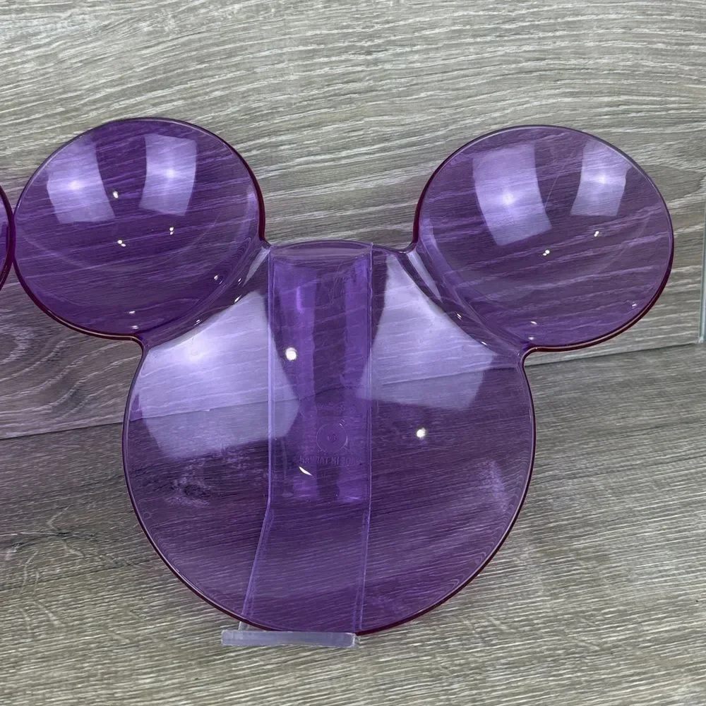 Disney Mickey Mouse Head Shaped Purple Clear Acrylic Plastic Divided Vtg Plates